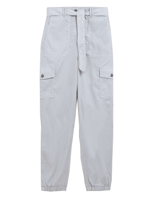 

Womens M&S Collection Tencel™ Rich Cargo Tapered Trousers - Platinum, Platinum