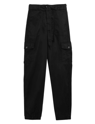 

Womens M&S Collection Tencel™ Rich Cargo Tapered Trousers - Black, Black