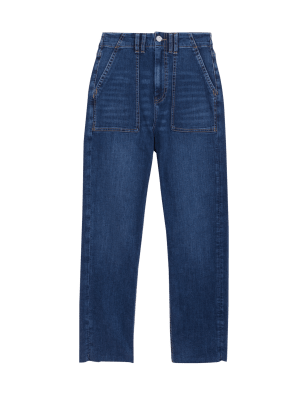 

Womens M&S Collection Utility-Jeans mit geradem Bein und ausgefranstem Saum - Indigo, Indigo