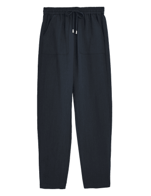 Womens M&S Collection Tencel™ Rich Tapered Ankle Grazer Trousers - Navy