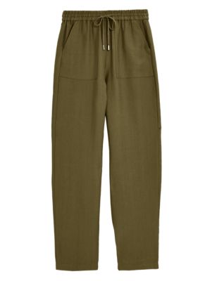 Womens M&S Collection Tencel™ Rich Tapered Ankle Grazer Trousers - Dark Khaki