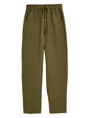 Womens M&S Collection Tencel™ Rich Tapered Ankle Grazer Trousers - Dark Khaki