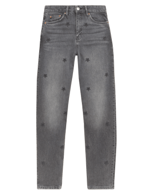 

Womens M&S Collection Boyfriend Embroidered Ankle Grazer Jeans - Grey, Grey