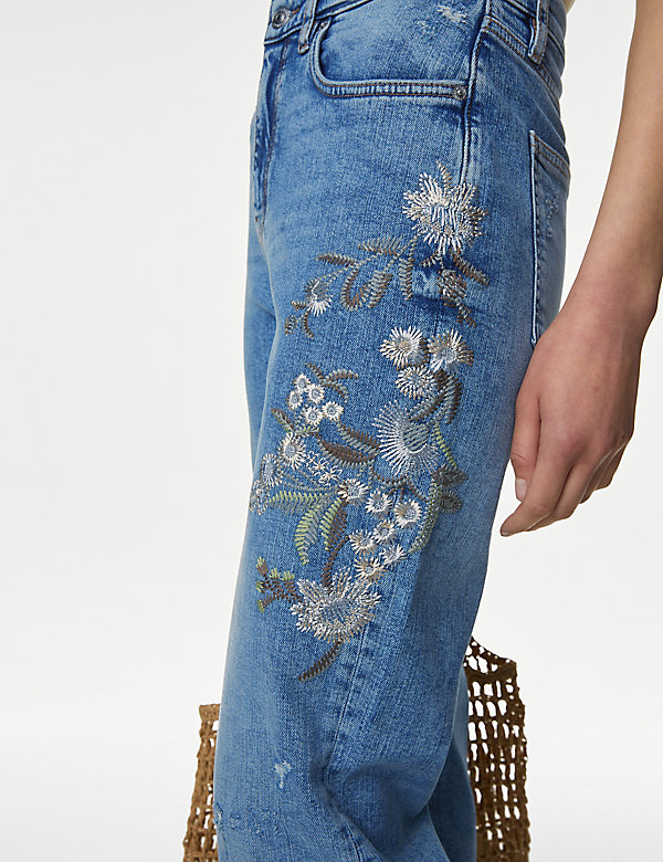 Boyfriend Embroidered Ankle Grazer Jeans - NZ