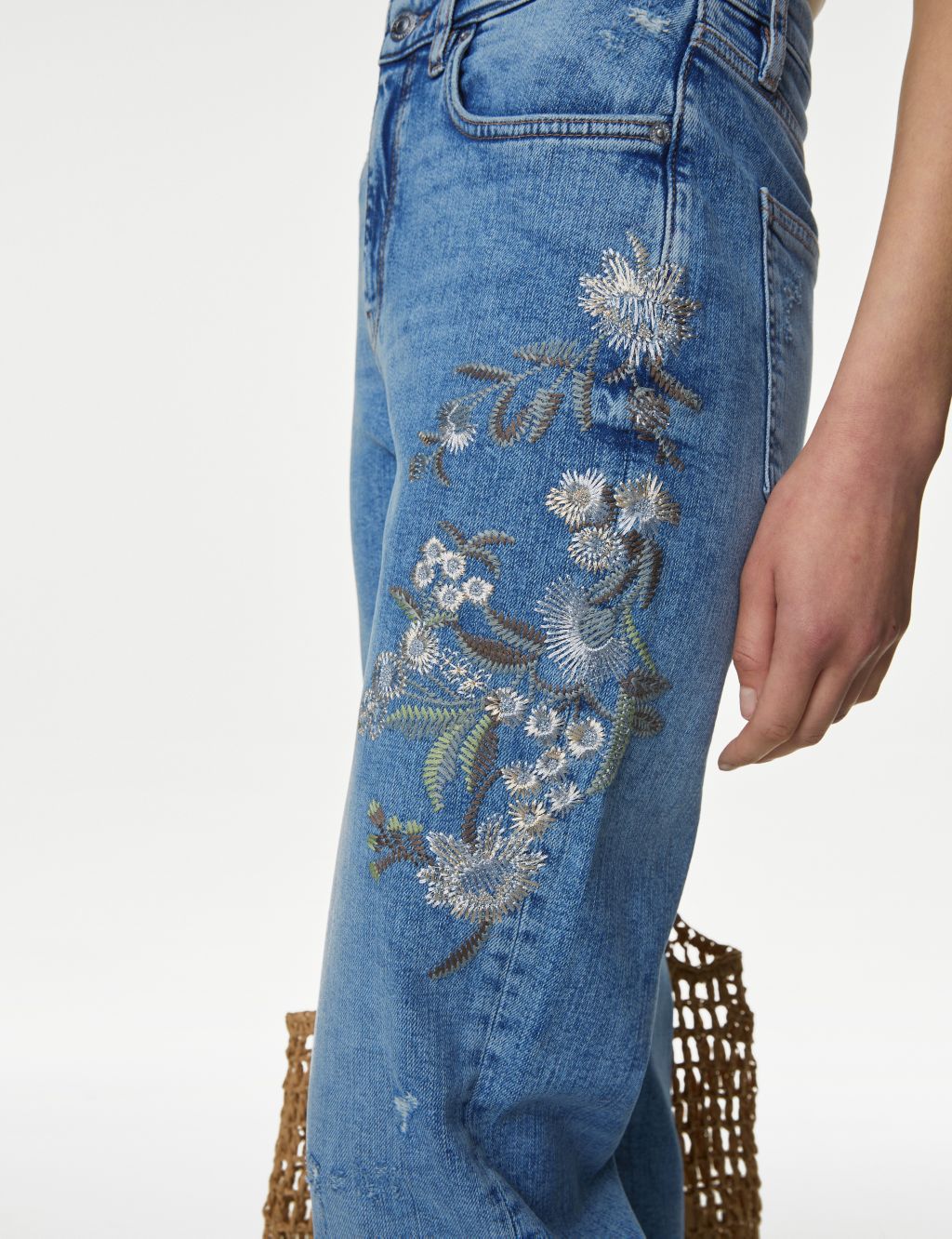 Boyfriend Embroidered Ankle Grazer Jeans