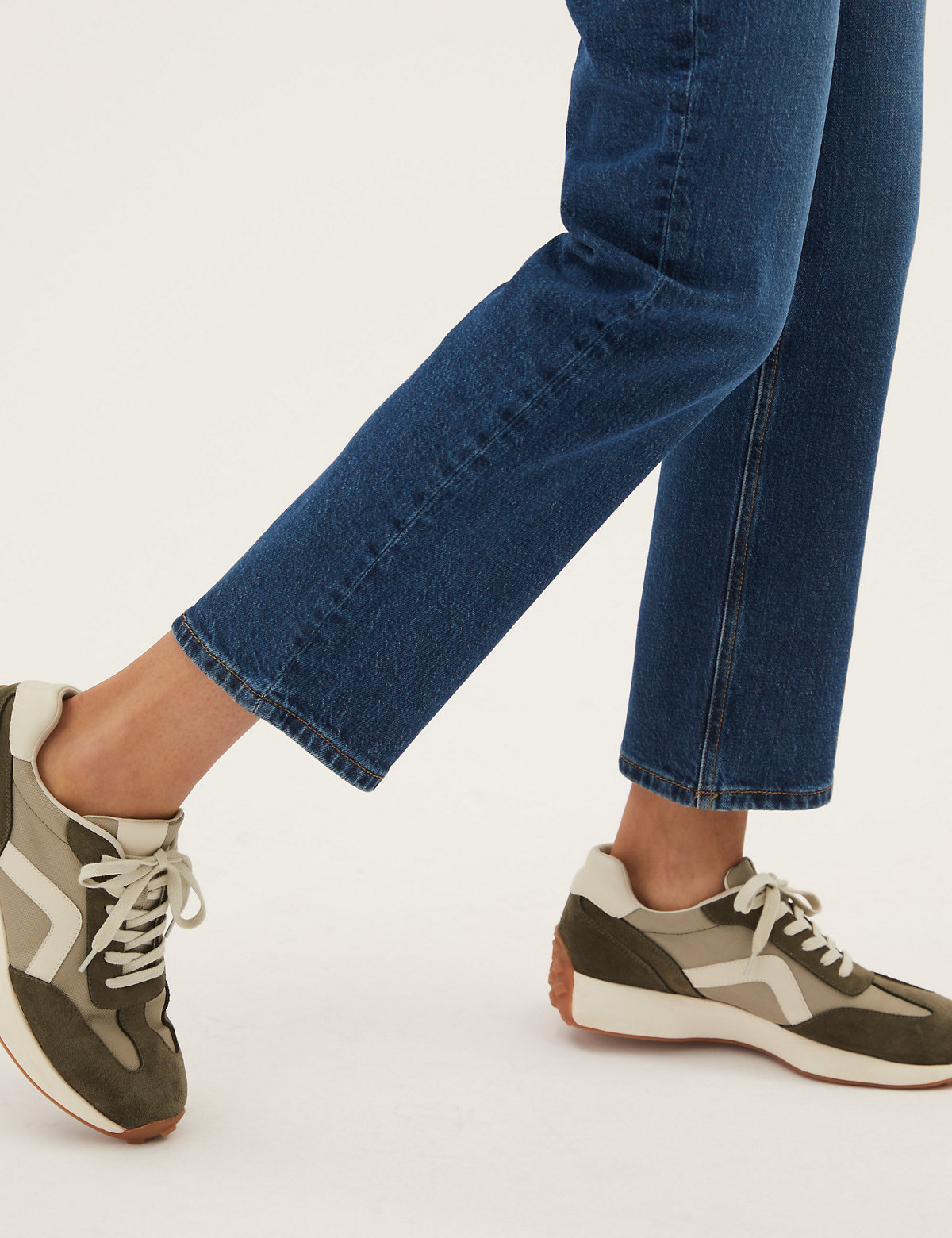 Cotton Blend Straight Leg Ankle Grazer Jeans