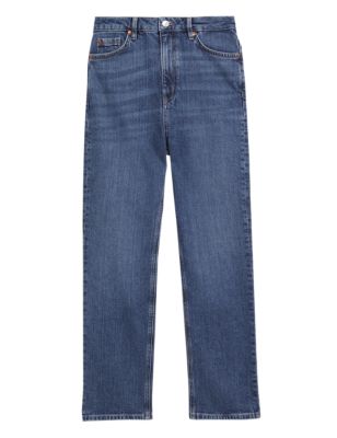 

Womens M&S Collection Cotton Blend Straight Leg Ankle Grazer Jeans - Medium Indigo, Medium Indigo