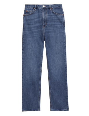 

Womens M&S Collection Cotton Blend Straight Leg Ankle Grazer Jeans - Medium Indigo, Medium Indigo