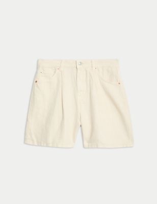 Denim Pleat Front Shorts