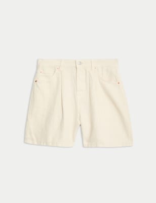 Denim Pleat Front Shorts