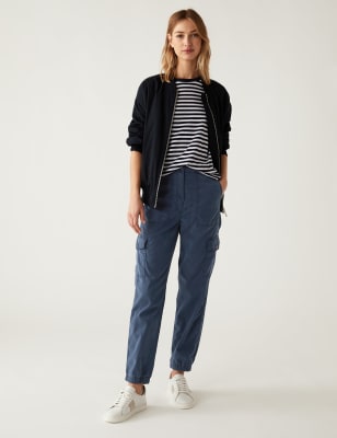 

Womens M&S Collection Lyocell Rich Cargo Tea Dyed Trousers - Navy, Navy