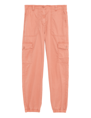 

Womens M&S Collection Tencel™ Rich Cargo Tea Dyed Trousers - Soft Orange, Soft Orange