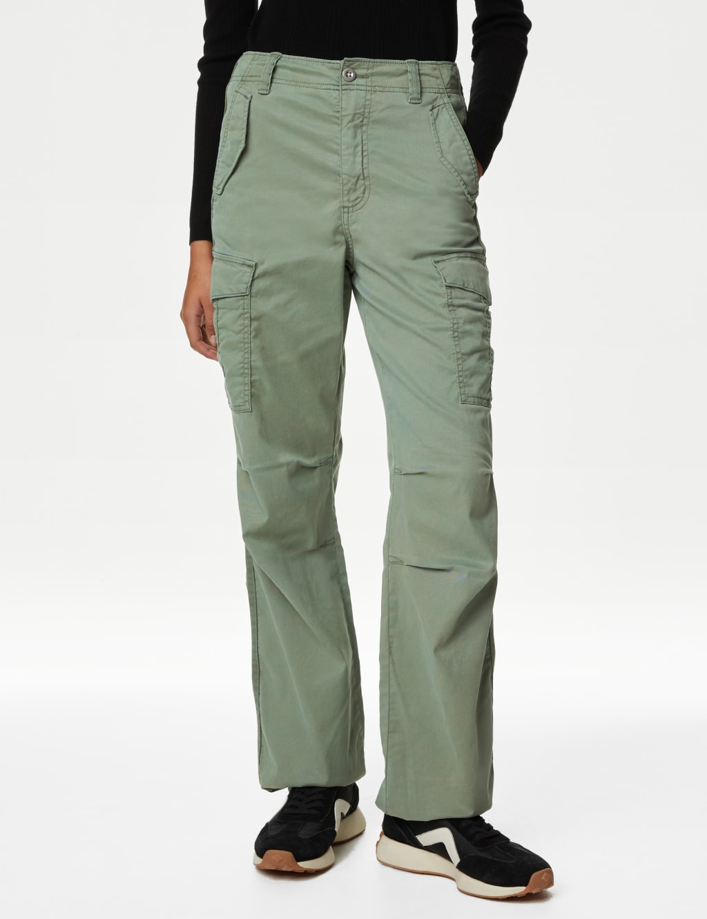 Green High Waist Cargo Trousers