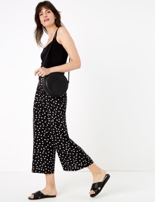 Polka Dot Wide Leg Cropped Trousers