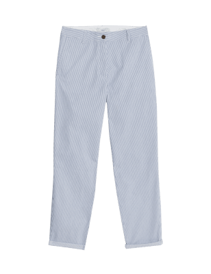 

Womens M&S Collection Cotton Rich Striped Slim Fit Chinos - White Mix, White Mix