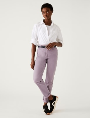 

Womens M&S Collection Cotton Rich Tea Dyed Slim Fit Chinos - Light Purple, Light Purple