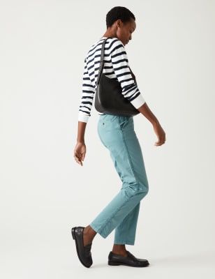 

Womens M&S Collection Cotton Rich Tea Dyed Slim Fit Chinos - Blue, Blue