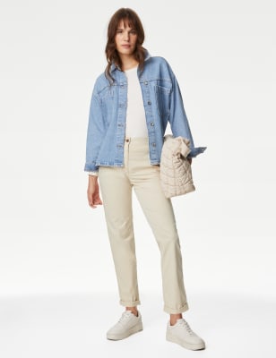 

Womens M&S Collection Schmal geschnittene Chinohose mit hohem Baumwollanteil und Teefärbung - Ecru, Ecru