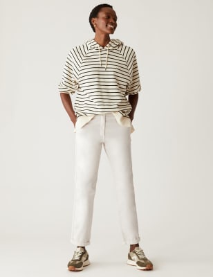

Womens M&S Collection Cotton Rich Tea Dyed Slim Fit Chinos - Soft White, Soft White