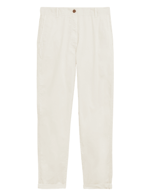 

Womens M&S Collection Cotton Rich Tea Dyed Slim Fit Chinos - Soft White, Soft White