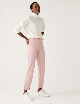 

Womens M&S Collection Cotton Rich Tea Dyed Slim Fit Chinos - Dusted Pink, Dusted Pink