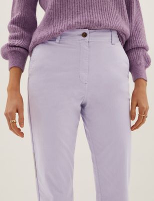 

Womens M&S Collection Cotton Rich Tapered Ankle Grazer Chinos - Pale Lilac, Pale Lilac