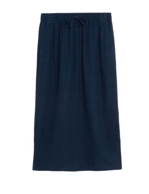 

Womens M&S Collection Linen Blend Midi Skirt - Navy, Navy