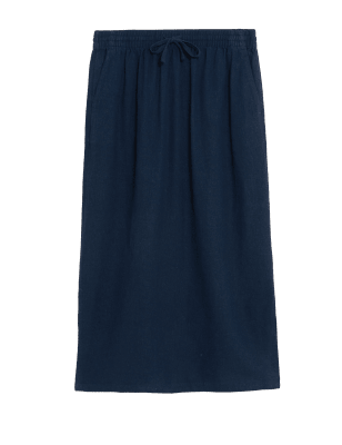 

Womens M&S Collection Linen Blend Midi Skirt - Navy, Navy