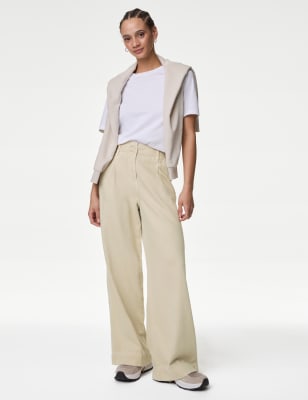 Lyocell™ Blend Pleated Wide Leg Trouser, M&S Collection