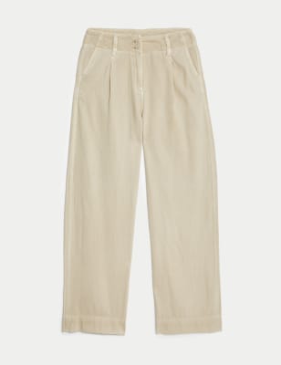 Cord Patch Pocket Wide Leg Cropped Trousers