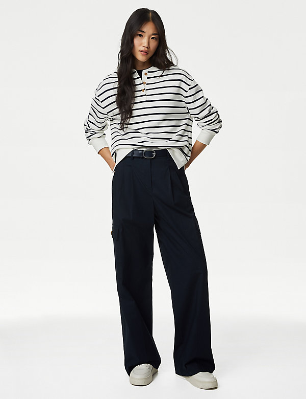 Cotton Rich Cargo High Waisted Trousers - US