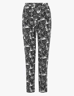 

Womens M&S Collection Jersey Palm Print Tapered Trousers - Black Mix, Black Mix