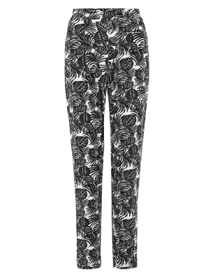 

Womens M&S Collection Jersey Palm Print Tapered Trousers - Black Mix, Black Mix