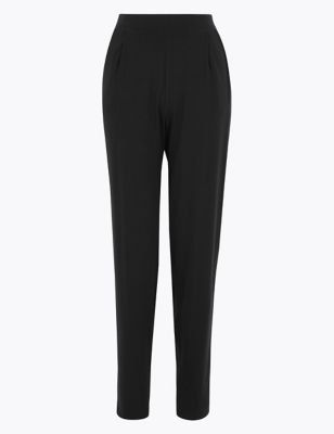 

Womens M&S Collection Jersey Tapered Ankle Grazer Trousers - Black Mix, Black Mix