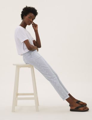

Womens M&S Collection Cotton Rich Striped Tapered Chinos - White Mix, White Mix