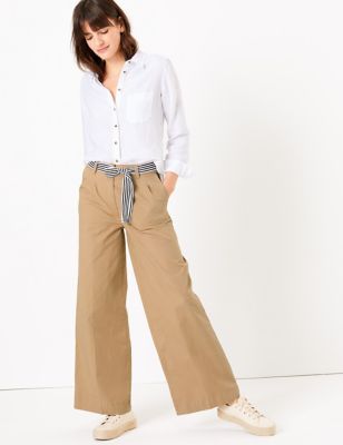Cotton Rich Belted Wide Leg Chinos - SA