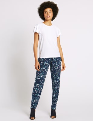 Leaf Print Tapered Leg Trousers