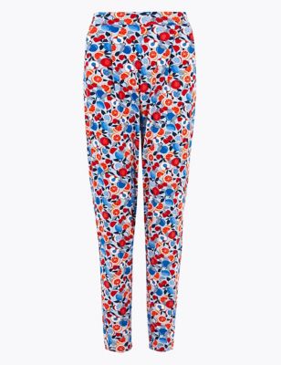 Jersey Fruit Print Tapered Peg Trousers 