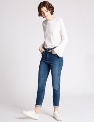 High Rise Ankle Grazer Mom Jeans
