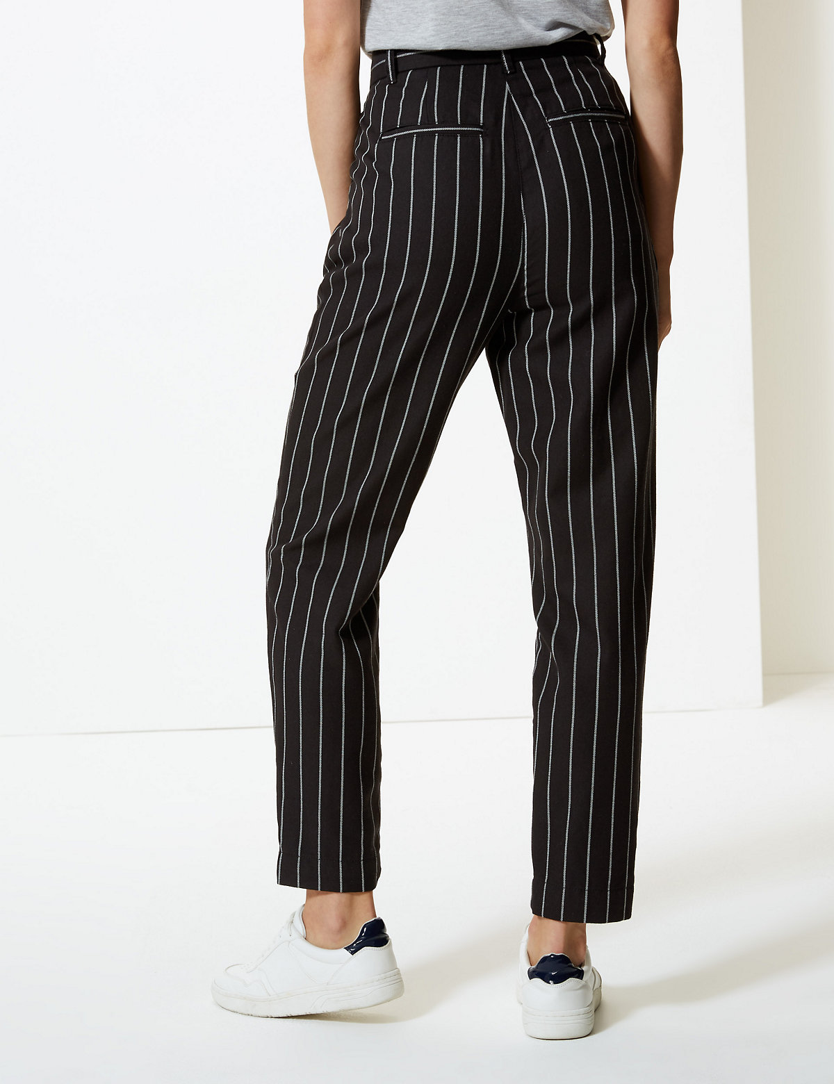 Striped Tapered Leg Ankle Grazer Trousers