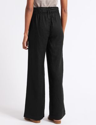 High waisted linen pants in black for women