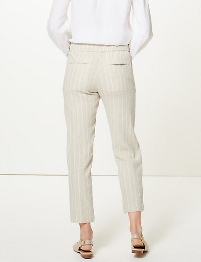 Linen Rich Striped Tapered Leg Peg Trousers
