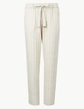 Linen Rich Striped Tapered Leg Peg Trousers