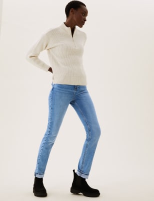 

Womens M&S Collection Jeans straight slim de cintura alta - Light Indigo, Light Indigo
