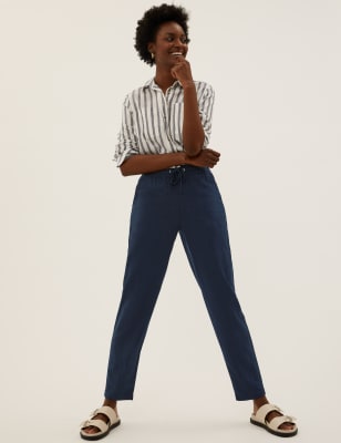 Linen Rich Tapered Ankle Grazer Trousers