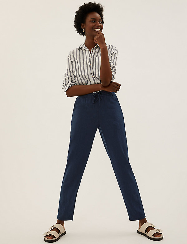 Linen Rich Tapered Ankle Grazer Trousers - PL