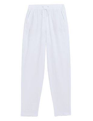 

Womens M&S Collection Linen Rich Tapered Ankle Grazer Trousers - Soft White, Soft White