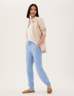 Womens M&S Collection Linen Rich Tapered Ankle Grazer Trousers - Light Chambray, Light Chambray
