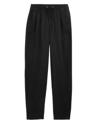 

Womens M&S Collection Linen Rich Tapered Ankle Grazer Trousers - Black, Black
