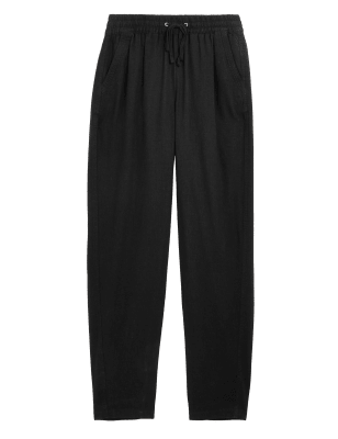 

Womens M&S Collection Linen Rich Tapered Ankle Grazer Trousers - Black, Black